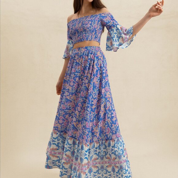 Smocked Off-Shoulder Printed Top and Skirt Set - Picture 5 of 10